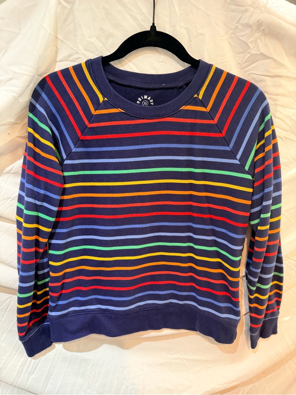 Primary Navy Multicolor Striped Crewneck Sweatshirt XS